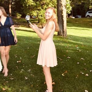 HOMECOMING DRESS!! Peach dress with full “skater skirt”.